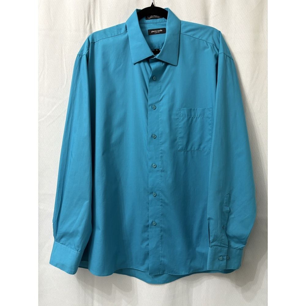 Pierre Cardin Long Sleeve Button Up Teal Slim Fit Size XL 17-171/2‎ 34-35